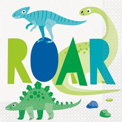 Dino ROAR papieren servetten Unique - 16 stuks - blauw groen - papieren servetten dino kinderverjaardag