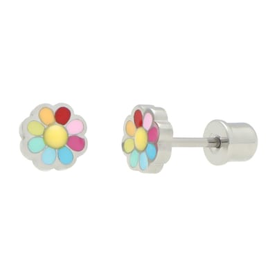 La Rosa Princesa Zilverkleurige regenboog oorbellen meisje – 316L chirurgisch staal – hypoallergeen – schroefsluiting – 10 mm