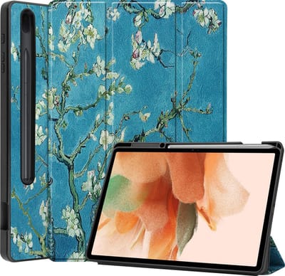 Hoesje - Geschikt voor Samsung Galaxy Tab S7 FE - Dun & Stevig - Hard Cover Case - Trifold Bookcase Hoes - Met Uitsparing Geschikt voor S Pen - Hardcover Book - Tablethoes - Bloesem