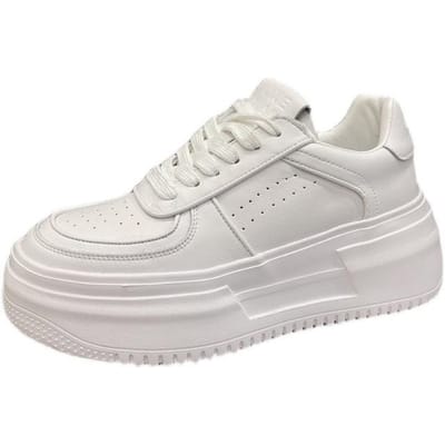 Chaussures décontractées en cuir véritable pour femmes, baskets à plateforme, baskets d'été à bout rond, chaussures vulcanisées pour femmes, baskets blanches, chaussures épaisses 40 blanc