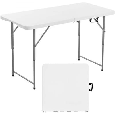 VEVOR Opvouwbare tafel Buffettafel Draagbare Multifunctionele tafel 122 cm, Rechthoekige kunststof tafel met verstelbare hoogte en geïntegreerde handgreep, Tuintafel Kampeertafel voor Feesten Picknicks Kamperen, Wit