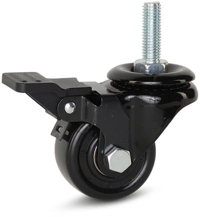 Zwart nylon zwenkwiel geremd met schroefdraad - 50mm - 150kg