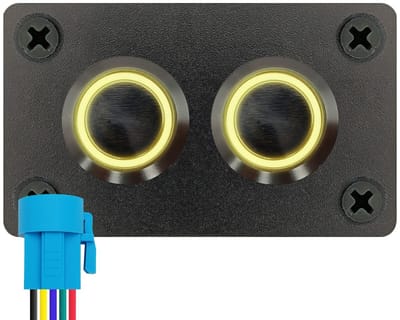 ProRide Metalen drukschakelaars in Tweevoudig inbouwpaneel 12-24V ON-OFF - 19mm - IP67 - LED indicatie Geel
