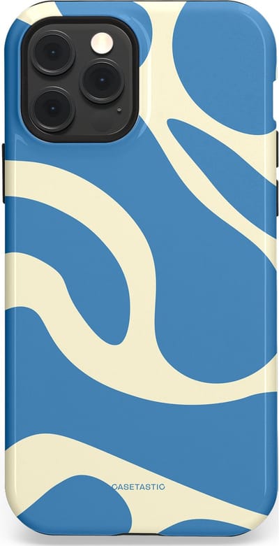 Casetastic hoesje geschikt voor Apple iPhone 12 / Apple iPhone 12 Pro - MagSafe - Dubbellaagse bescherming - Lichtblauwe water vlekken - Fashion Case - Lavendel Crème Lichtblauw