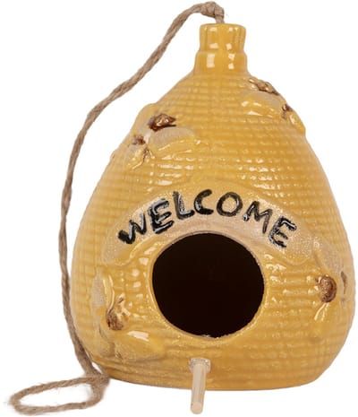 Clayre & Eef Decoratie Vogelhuis Ø 11x14 cm Geel Keramiek
