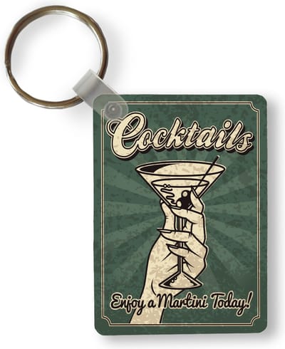 Sleutelhanger - Vintage illustratie martini cocktail - Uitdeelcadeautjes - Plastic