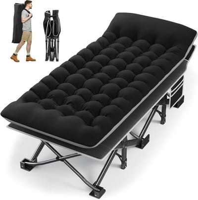 Campingbed met Matras - Opvouwbaar Slaapbed - Kamperen en Reizen - Extra Breed Ontwerp - 190 x 81 cm - Zwart