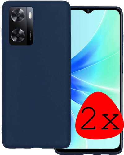 Hoesje 2 Stuks - Geschikt voor OPPO A57s - Sterk & Shockproof - Case Siliconen - Back Cover - Telefoon Hoes - Donkerblauw