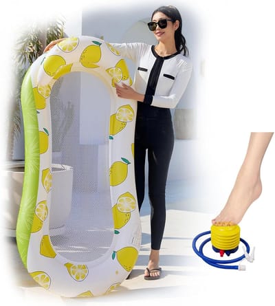 Strandmat, opblaasbare strandmatras met opblaasbare apparaten, voor volwassenen, zomerplezier, waterfeest, 145 x 65 cm, geel