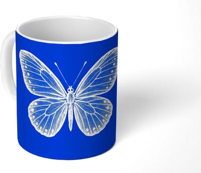 Mok - Koffiemok - Vlinder - Wit - Getekend - Stippen - Mokken - 350 ML - Beker - Koffiemokken - Theemok