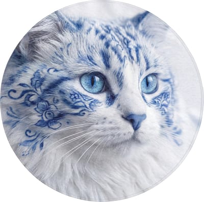 WC mat rond 70x70 cm - Antislip - Kat - Patroon - Blauw - Toiletmat - Vloermat - Douchemat - Toilet tapijt - Toiletmatten