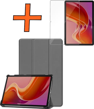 Hoesje - Geschikt voor Lenovo Tab M11 (11 inch) - Met Screenprotector - Trifold Bookcase - Hard Cover - Hardcover Book Case - Tablet Hoes - Grijs
