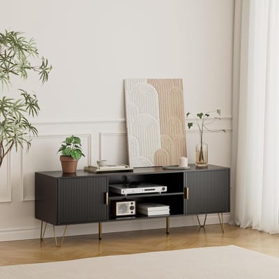 TV-meubel 2-deurs – Urbanhome Siena Lowboard – 137 cm – Zwart – Lage televisiekast met opbergruimte voor TV’s tot 65 inch – Modern tv-meubel voor Woonkamer en Slaapkamer