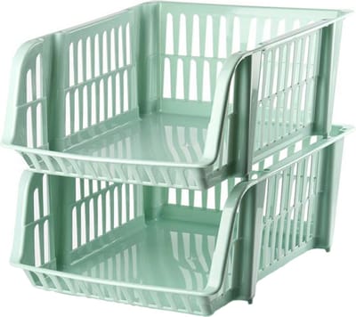 Plasticforte Stapelbare opbergmand - 2x - Mintgroen - 16L - kunststof - 38 x 28 x 15 cm