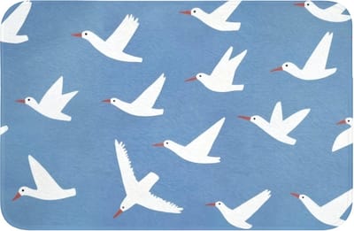 Badmat 60x40 cm - Antislip - Vogels - Wit - Patroon - Badmatten voor badkamer - Badkamermat - Douchemat - Badkamer mat