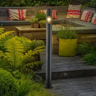 Lindby tuinpadverlichting Statius, antraciet/helder, ijzer, 100 cm