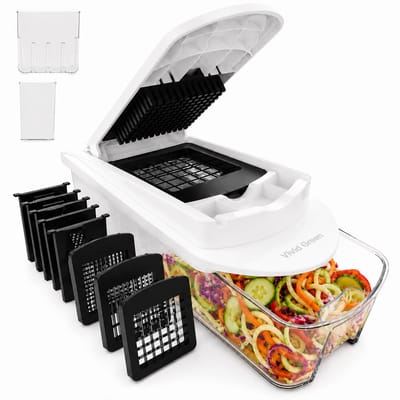 Groentesnijder Multifunctioneel - Mandoline - 15-delig - Opvangbak - Uiensnijder - Rasp - Spiraalsnijder - BPA Vrij - Vivid Green