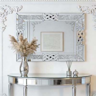 Artloge Luxe Wandspiegel 90x60 cm - Rechthoekige Diamant Decoratiespiegel - Grote Zilveren Spiegel voor Hal & Woonkamer