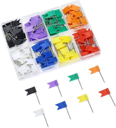 Pack van 160 vlagspelden - kleurrijke pins voor prikbord en kaarten - 8 verschillende kleuren - decoratieve vlaggetjes
