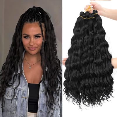 Krullende Vlechten - Crochet Haar - Nieuwe Look - Natuurlijke Golf - 50 cm - Natuurlijk Zwart