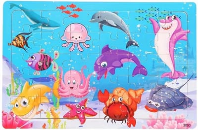 Onderwater Wereld Houten Puzzel voor Kinderen - 30 Stuks - Zeeleven Thema met Dolfijnen, Krab en Meer - Educatief Speelgoed voor Jongens en Meisjes