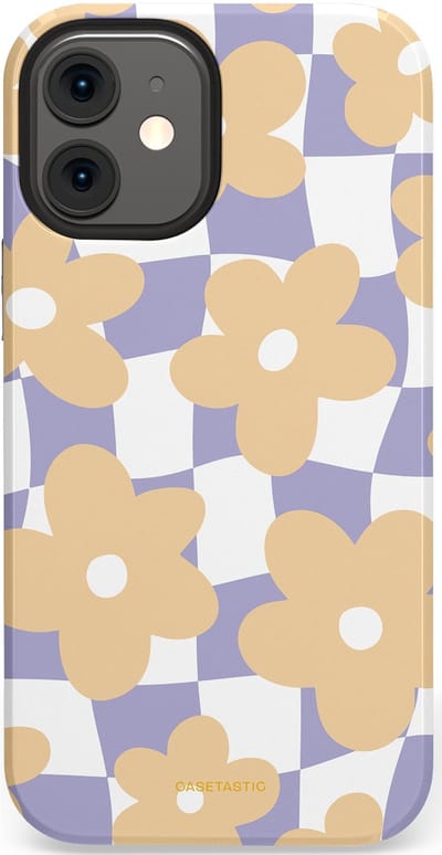 Casetastic hoesje geschikt voor Apple iPhone 12 Mini - Dubbellaagse bescherming - Madeliefjes feest - Fashion Case - Zand Wit Lila Zilver