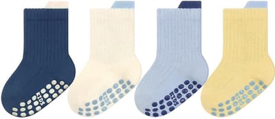 Dailygoods- Kindersokken met ABS-noppen - Antislip Sokken - Katoenen Sokken - Comfortabel en Duurzaam - Neutrale Pastelkleuren - Geschikt voor 0-5 jaar - Baby Sokken