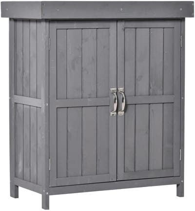 Tuinkast Hout - Buitenkast met Scharnierend Deksel - Opbergkasten - Tuinhuis - Tuinschuur - Gereedschapskast - Tuinberging - Weerbestendig - voor Buiten, Tuin & Balkon - Grijs - 74x43x88 cm