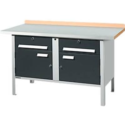 Werkbank met kasten Schäfer Shop Select PWi 150-0, ESD, beuken multiplexplaat, met stalen deksel, tot 750 kg, B 1500 x D 700 x H 840 mm, antraciet/lichtgrijs