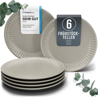 Pure Living Hygge Ontbijtborden - Lichtbruin - 6 Stuks (Ø 20 cm) - Krasbestendig - Ribbelstructuur