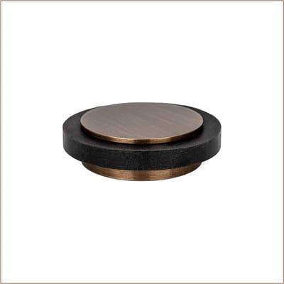 Deurstopper zelfklevend | Ø35 x 12 mm | Messing afwerking antiek leer - zwart rubber | sterke hechting | 100% functioneel | Mod. 04020335X12CU