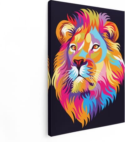 Artaza Canvas Schilderij Dierenkop Leeuw - 30x40 cm - Klein - Wanddecoratie Popart - Muurdecoratie Woonkamer - Kamer Accessoires Abstract