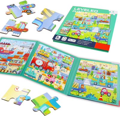 Dailygoods- Magneetpuzzel 3-in-1 - Educatief Speelgoed - Verkeersthema - Fijne Motoriek - Logische Vaardigheden - Vanaf 3 Jaar - Puzzelboek