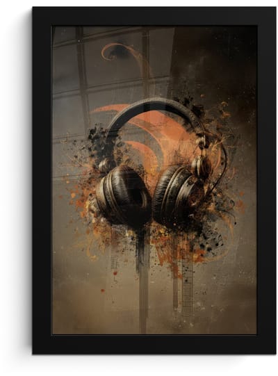 Poster in lijst - Fotolijst 20x30 cm - Posters - Koptelefoon - Bruin - Verf - Vintage - Posterlijst zwart - Decoratie - Wanddecoratie woonkamer - Muurdecoratie slaapkamer