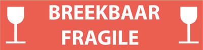 Breekbaar fragile sticker, oranje wit 200 x 50 mm