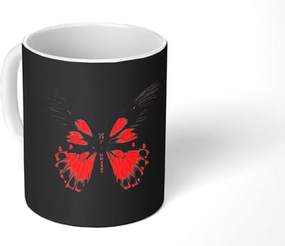 Mok - Koffiemok - Vlinder - Rood - Contrast - Mokken - 350 ML - Beker - Koffiemokken - Theemok