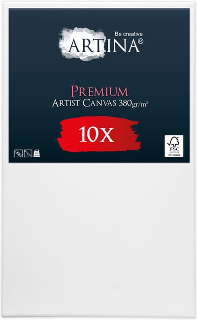 Artina Set van 10 Schildersdoeken 70x100 cm - FSC® Schildersdoek 10 Stuks - Premium Canvas Dubbel Geprimed Spieraam Wit