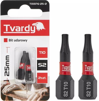 Tvardy Impact bit T10 - 25mm - S2 staal - Magnetische tip - Set van 2