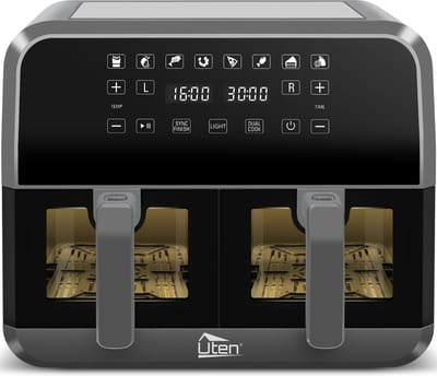 Uten - Dubbele Airfryer - XXL - Hetelucht friteuse - 8 programma's - 4 Accesoires - PFAS vrij - 40 tot 200°C - 1700W - Zwart