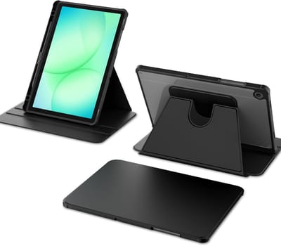 Casemania Hoes Geschikt voor Samsung Tab A11 Plus & A9 Plus - Zwart - Smart Cover met Transparante Achterkant - 360° Graden Draaibaar - TriFold Beschermhoes met S-Pen Houder Uitsparing