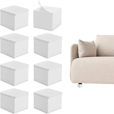Dailygoods- Meubelverhoger 5 cm - Zelfklevend - Set van 8 - Koolstofstaal - Tafelverhoger - Sofaverhoger - Vierkant wit - Meubelpoten