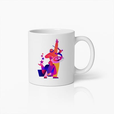 Levende DJ Feest Mok – Kleurrijke Muziek- en Dansillustratie – Perfect Cadeau voor Muziekliefhebbers en Feestgangers