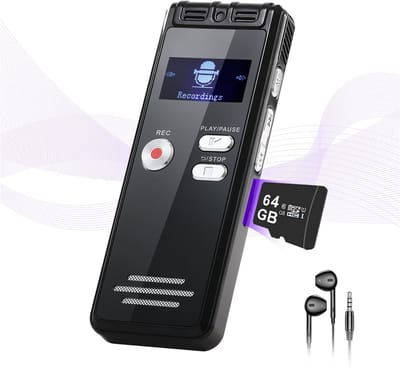 Namajunas - 64GB Digitale voice recorder - HD-Opnamekwaliteit tot 1536 Kbps - afluisterapparatuur - One-touch HD-recorder met dubbele microfoon - voor lezing, interview en vergadering - dictafoon