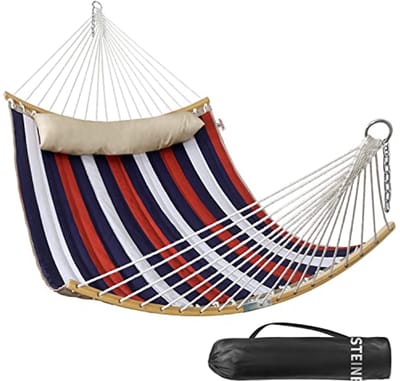 Dubbele hangmat 11 FT voor 2 personen met kussen en opvouwbare spreidstang