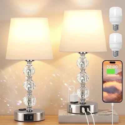 Dimbare Kristallen Bedlamp met 3 USB-Oplaadpoorten - Modern en Compact voor Slaapkamer en Woonkamer