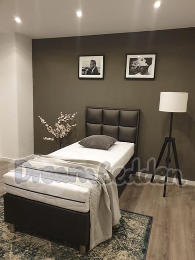 Boxspring 70x190 Royal Deluxe Antraciet 1 pers. (Eric Kuster style) Compleet met pocketvering 9-zones matras.
