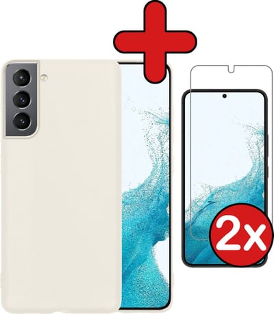 Hoesje - Met 2x Screenprotector - Geschikt voor Samsung Galaxy S22 - Sterk & Shockproof - Telefoon Hoes - Back Cover - Siliconen Case - Telefoonhoes - Wit