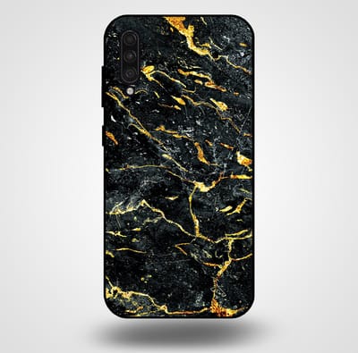 Smartphonica Telefoonhoesje voor Samsung Galaxy A30s met marmer opdruk - TPU backcover case marble design - Goud Zwart geschikt voor Samsung Galaxy A30s