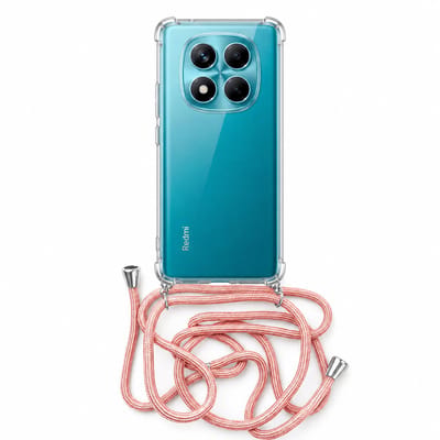 Geschikt voor Xiaomi Redmi Note 14 Pro 4G Hoesje met Koord - Transparant - Verstelbaar Nekkoord - Schokbestendig - Rosegoud