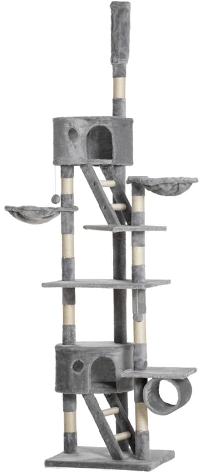 Wishdor - Kattenkrabpaal - meerdere niveaus - met huisje - 60L x 45B x 240-260H cm Light Gray